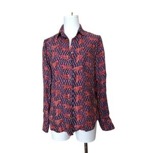 J.Crew Roaming Tiger Silk Twill Blouse Pink & Purple & Black, Darted, Rare - 4